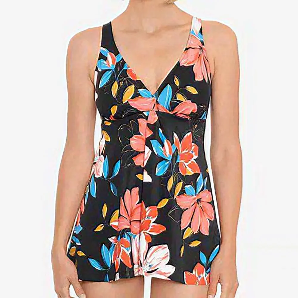 Swim Solutions Floral Park Tummy Control One-Piece‎ Swimdress Black 14 - Picture 2 of 14